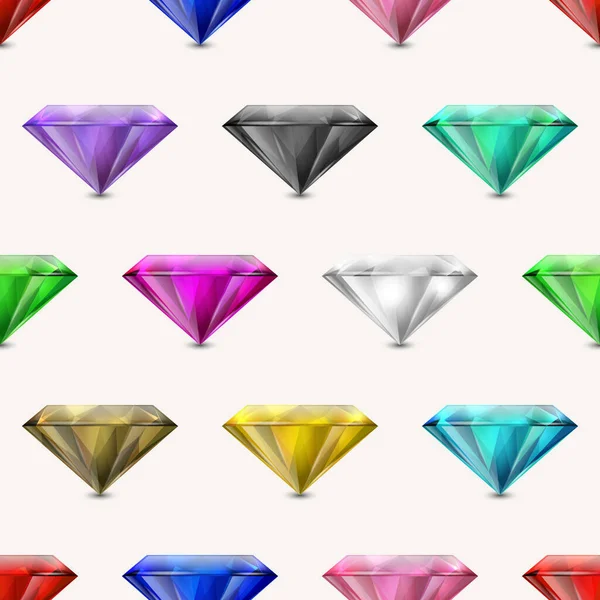 Vektorový Bezešvý Vzor Vícebarevným Realistické Průhledný Trojúhelník Zářící Drahokamy Diamanty — Stockový vektor