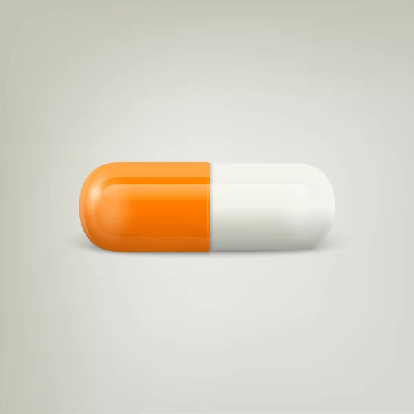 Vector Réaliste Orange Blanc Pharmaceutique Pilule Médicale Capsule Comprimé Sur — Image vectorielle