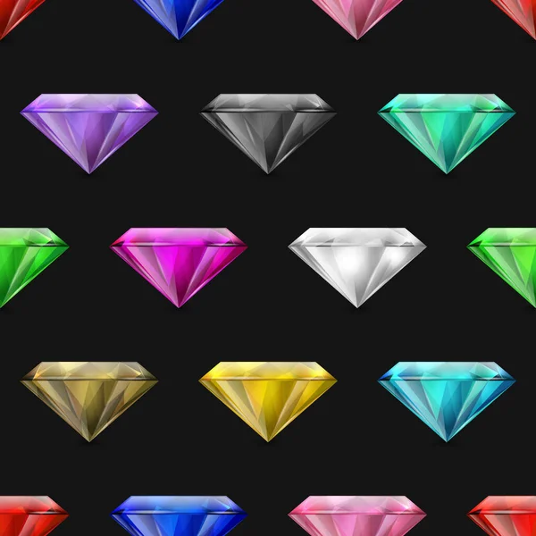 Vektorový Bezešvý Vzor Vícebarevným Realistickým Průsvitným Trojúhelníkem Žhnoucí Drahokamy Diamanty — Stockový vektor