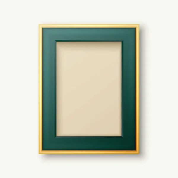 Vector Realistic Green Golden Decorative Vintage Frame Border Icon Closeup — 스톡 벡터