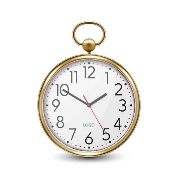 Vector Realista Simple Redondo Metal Amarillo Oro Pared Reloj Oficina — Vector de stock