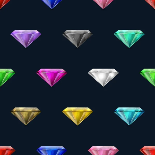 複数の色の3D現実的な透明三角形でベクトルシームレスなパターン宝石 ダイヤモンド クリスタル ラインストーンを輝く黒の背景に閉じます ユダヤ教の概念 デザインテンプレート — ストックベクタ