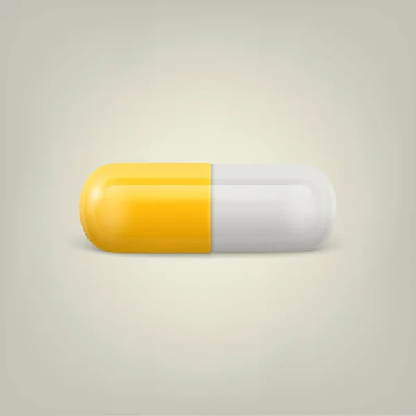 ベクトル3Dリアルな黄色と白の医薬品医療薬薬 カプセル 白の背景にタブレット フロントビュー コピースペース 健康の概念 — ストックベクタ