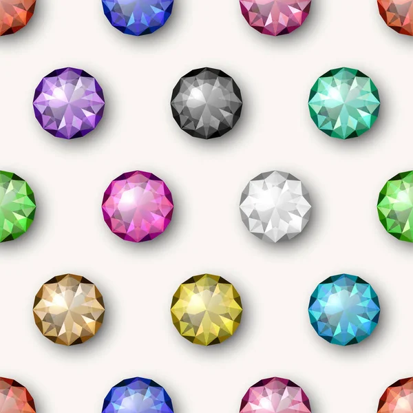 Vektorový Bezešvý Vzor Vícebarevným Realistickým Průsvitným Kulatým Zářícím Drahokamy Diamanty — Stockový vektor