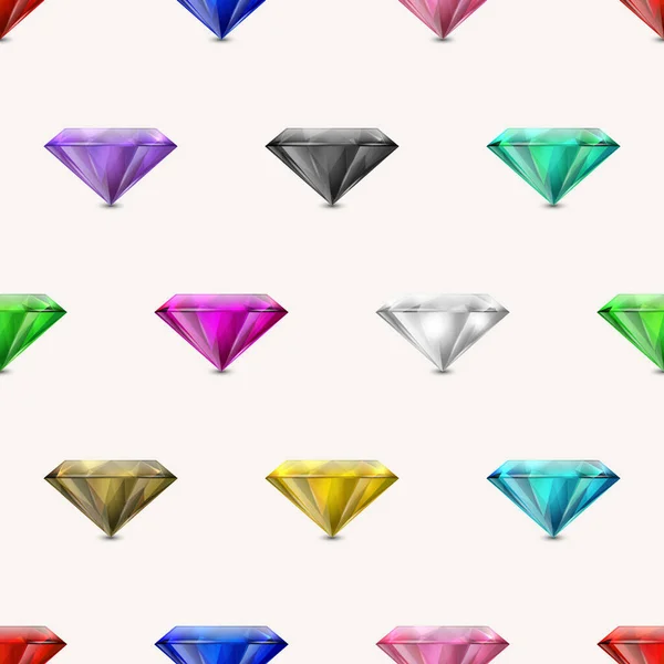 Vector Seamless Pattern Multi Colored Realistic Transparent Triangle Glowing Gemstones — Stock Vector