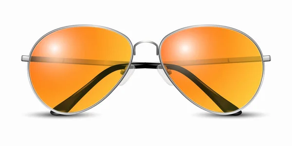 ベクトル3Dリアルな現代の男女兼用フレームグラス グレーシルバーカラーフレーム オレンジ透明サングラス用女性と男性 アクセサリー 光学系 レンズ ヴィンテージ トレンドグラス フロントビュー — ストックベクタ
