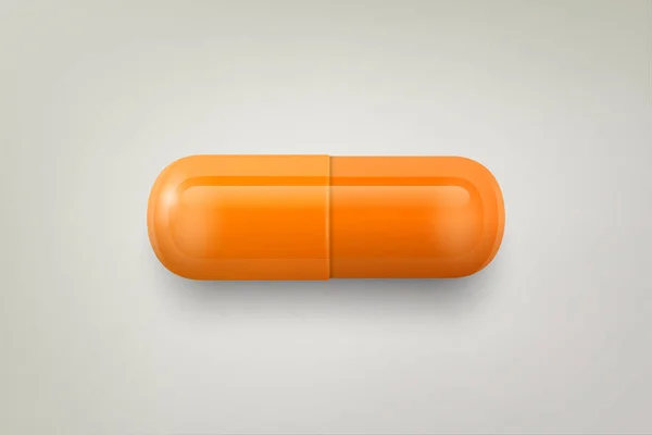 Vector Realistic Orange Pharmaceutical Medical Pill Capsule Tablet White Background — Stock Vector