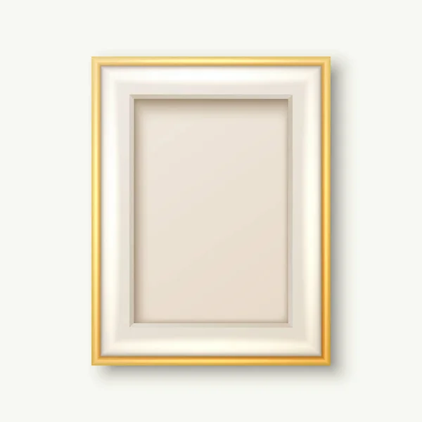 Vector Realistische Witte Gouden Decoratieve Vintage Frame Border Icon Closeup — Stockvector