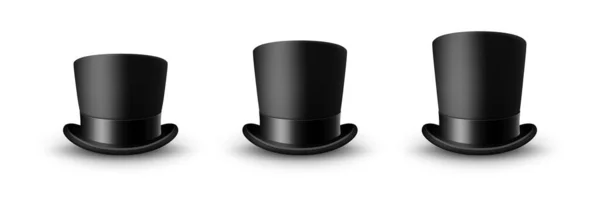 Vector Realistic Black Top Hat Icon Set Szekrény Fekete Selyem — Stock Vector