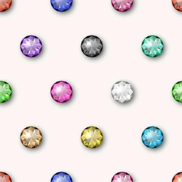 Vector Seamless Pattern Multi Colored Realistic Transparent Glowing Gemstone Diamonds — 스톡 벡터