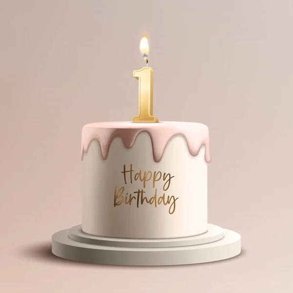 One Year Vector Birthday Anniversary Sweet Cake Greeting Card Banner — Stock Vector