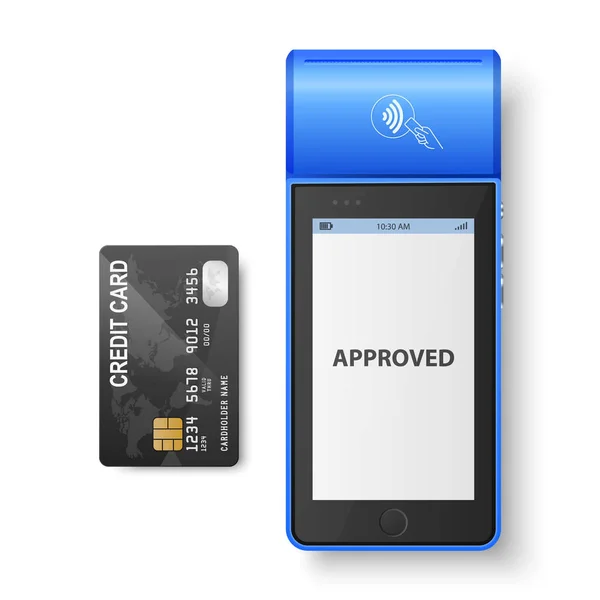 Vector Blue Nfc Maszyna Płatności Zatwierdzony Status Karta Kredytowa Izolowane — Wektor stockowy