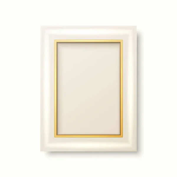 Vektör Gerçekçi Beyaz Altın Dekoratif Vintage Frame Sınır Kapanışı Beyaz — Stok Vektör