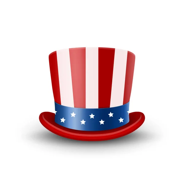Vector Realistisk Top Hat Amerikansk Flagga Färg Närbild Isolerad Usa — Stock vektor