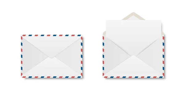 Vector Realistic White Closed Opened Envelopes Letter Folded Unfolded White — Stock Vector