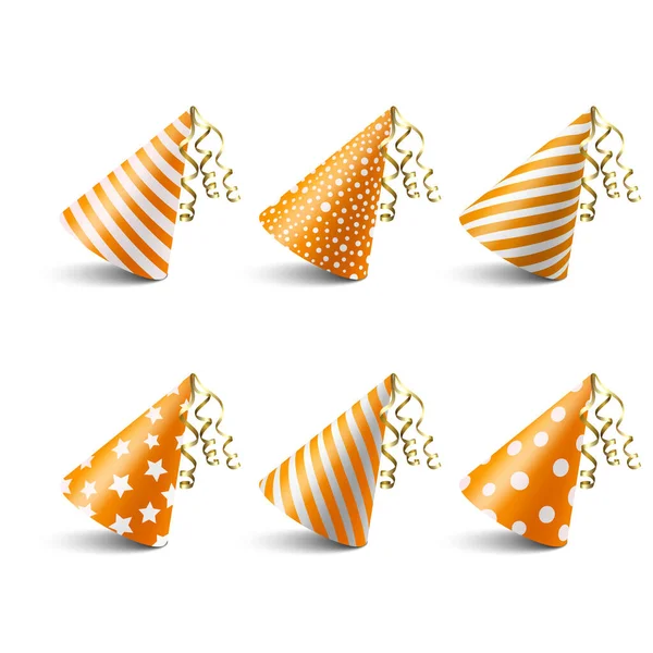 Vektor Realistisk Orange Och Vit Födelsedag Fest Hatt Ikonen Set — Stock vektor