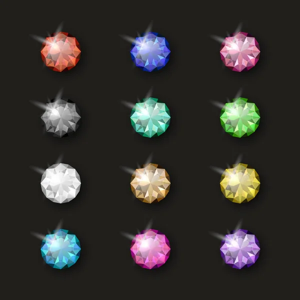 Vector Multi Colored Realistyczne Przejrzyste Okrągłe Świecące Kamienie Diamenty Kryształy — Wektor stockowy