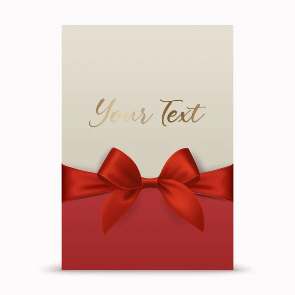 Vector Realistic Red Gift Ribbon Bow White Greeting Card Background — 스톡 벡터