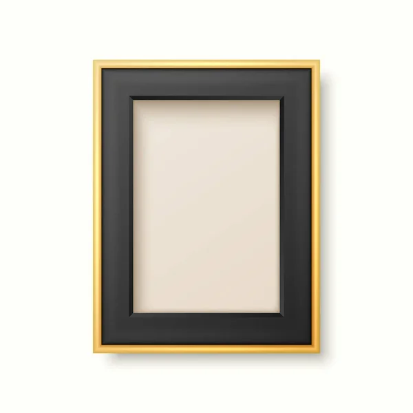 Vector Realista Preto Dourado Decorativo Vintage Frame Ícone Fronteira Closeup — Vetor de Stock