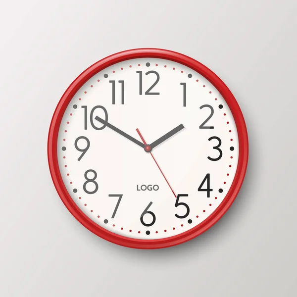 Vector Realista Simple Redondo Rojo Pared Reloj Oficina Con Esfera — Vector de stock