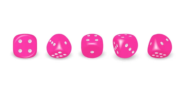 Vector Realistic Pink Game Dice Mit White Dots Icon Set — Stockvektor