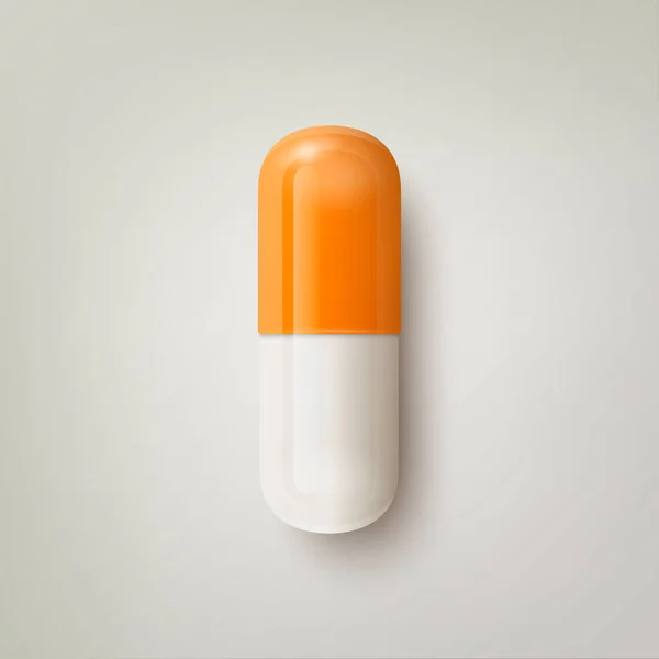Píldora Médica Farmacéutica Naranja Blanca Realista Del Vector Cápsula Tableta — Vector de stock