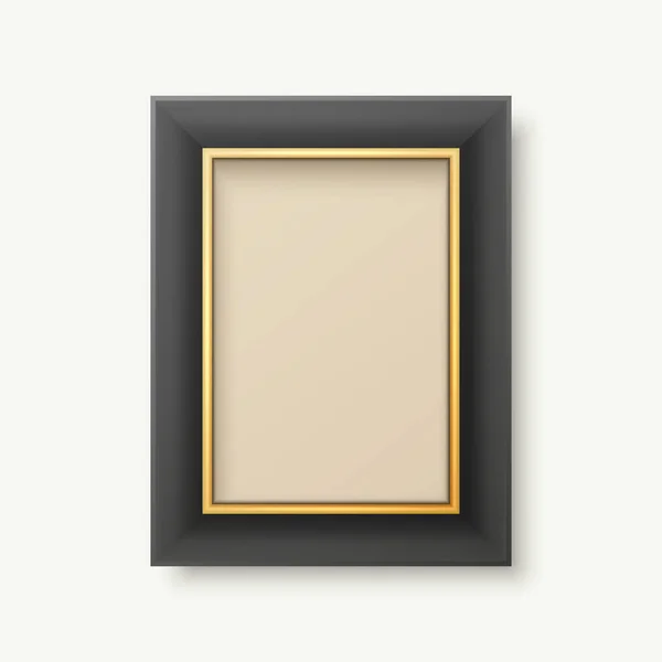 Vector Realista Preto Dourado Decorativo Vintage Frame Ícone Fronteira Closeup —  Vetores de Stock