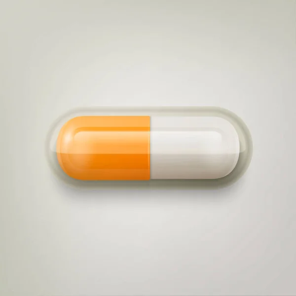 Vector Realistische Oranje Witte Farmaceutische Medische Pil Capsule Tablet Witte — Stockvector