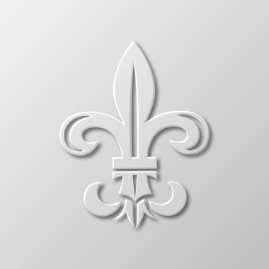 Vektör Gerçekçi Kağıt 3d Fleur De Lis Kapanış Beyaz Arkaplanda. Heraldic Lily İmza, Vektör İllüstrasyonu.