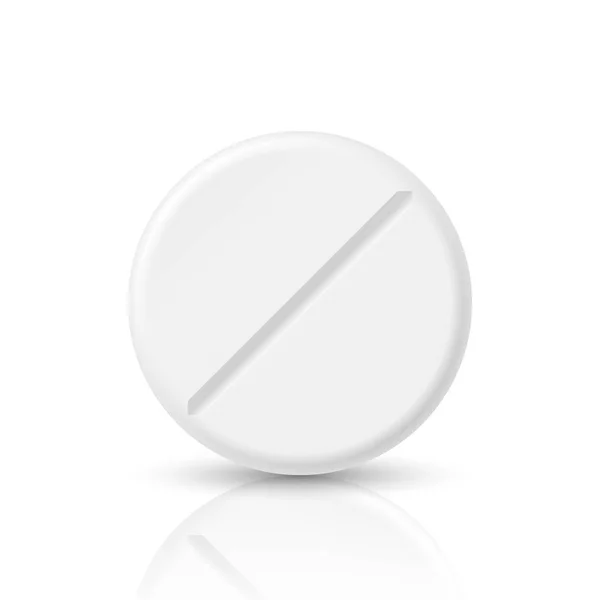 Vector Realisztikus Fehér Kerek Gyógyszerészeti Orvosi Pirula Kapszula Tabletta Closeup — Stock Vector