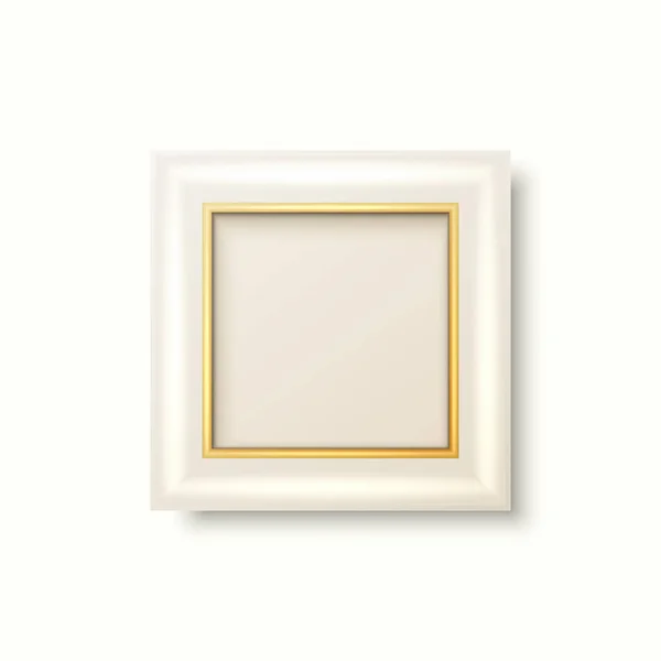 Διάνυσμα Ρεαλιστικό Λευκό Και Χρυσό Διακοσμητικό Vintage Πλαίσιο Border Icon — Διανυσματικό Αρχείο