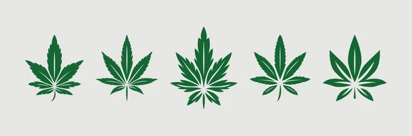 Hojas Cannabis Verde Cáñamo Cannabis Leaf Icon Set Primer Plano — Vector de stock
