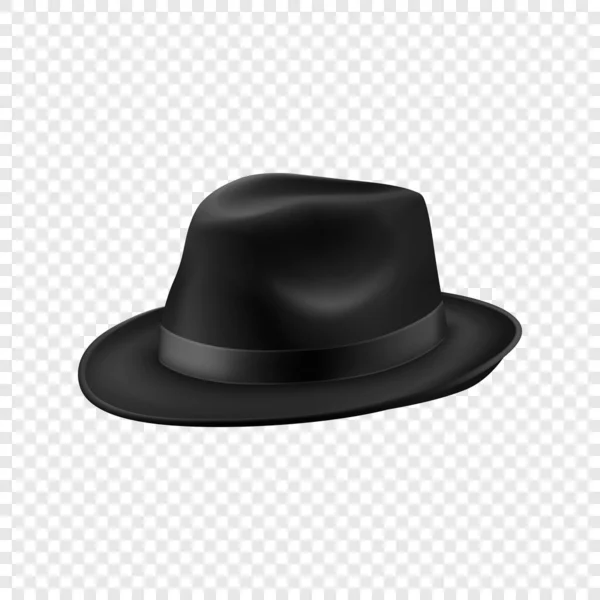 Διάνυσμα Ρεαλιστική Μαύρο Vintage Classic Gentleman Καπέλο Cap Icon Closeup — Διανυσματικό Αρχείο