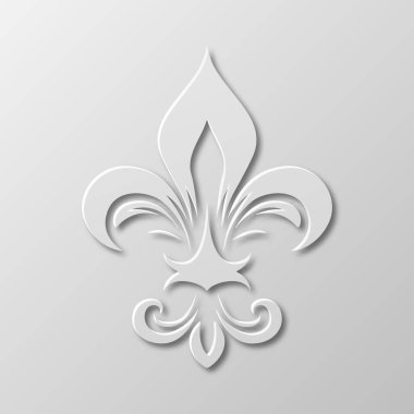 Vektör Gerçekçi Kağıt 3d Fleur De Lis Kapanış Beyaz Arkaplanda. Heraldic Lily İmza, Vektör İllüstrasyonu.