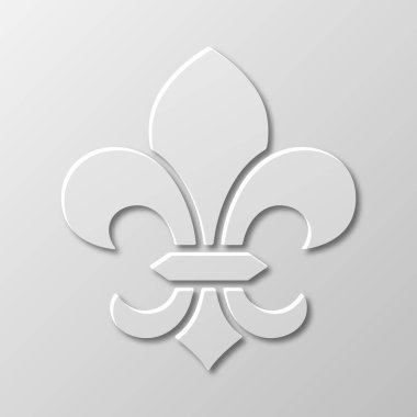 Vektör Gerçekçi Kağıt 3d Fleur De Lis Kapanış Beyaz Arkaplanda. Heraldic Lily İmza, Vektör İllüstrasyonu.