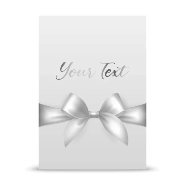 Vector Realistic White Gift Ribbon Bow White Greeting Card Background — 스톡 벡터