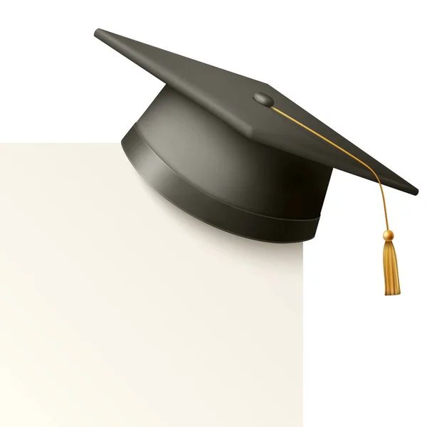 Vector Realistic Black Graduate College High School University Black Cap — Stockvektor
