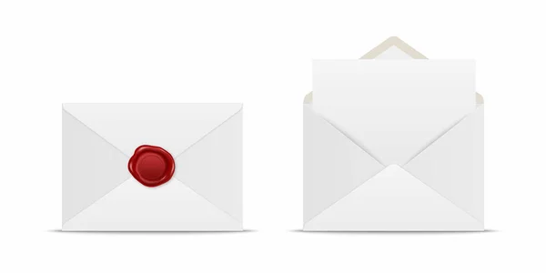 Enveloppe Blanche Réaliste Vectorielle Fermée Avec Sceau Cire Rouge Enveloppe — Image vectorielle