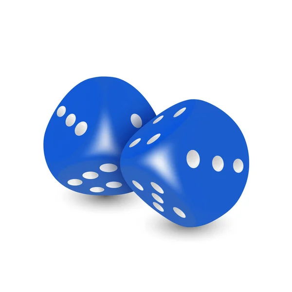 白のドットとベクトル3D現実的な青のゲームのダイスは 白の背景に隔離された閉鎖を設定します 異なる位置でのギャンブルのためのゲームキューブカップル カジノのダイス ラウンドエッジ — ストックベクタ