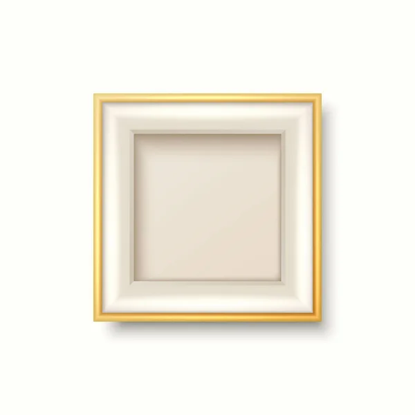 ベクトル3Dリアルなホワイトとゴールデン装飾ヴィンテージフレーム ホワイトの背景に隔離されたボーダーアイコンのクローズ ボーダーデザイン フロントビューのための正方形の写真フレームデザインテンプレート — ストックベクタ