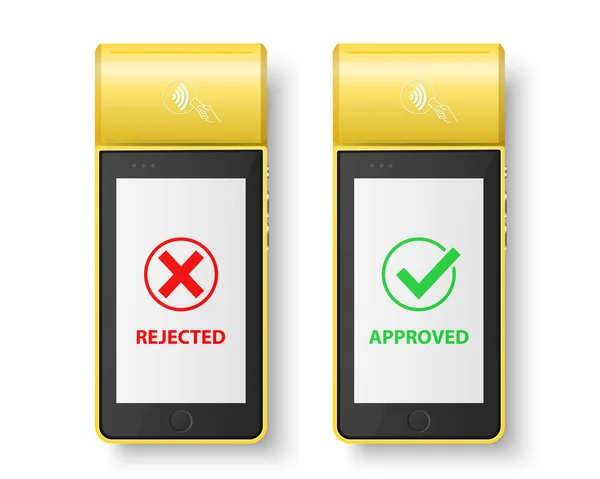 Vector Yellow Nfc Payment Machine Met Goedgekeurde Afgewezen Status Geïsoleerd — Stockvector