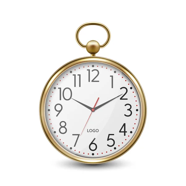 Vector Realista Simple Redondo Metal Amarillo Oro Pared Reloj Oficina — Vector de stock