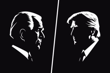 Georgia. March 13, 2023: Black and White Silhouette Portrait of Joe Biden and Donald Trump. Biden vs Trump. US President on Black Background. Side View. Vector Illustration. clipart