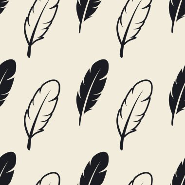 Beyaz Arkaplanda Farklı Siyah Yumuşak Tüylü Siluetleri olan Kusursuz Örnekler. Flamingo 'nun Tasarım Şablonu, Angel, Duvar Kağıdı için Kuş Tüyleri, Tekstil. Hafiflik, Özgürlük Kavramı.