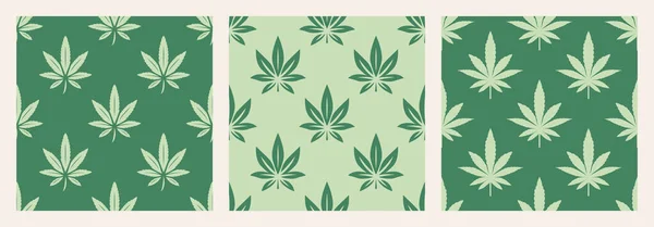 Patrón Sin Costura Vectorial Con Hojas Cannabis Verde Cáñamo Primer — Vector de stock