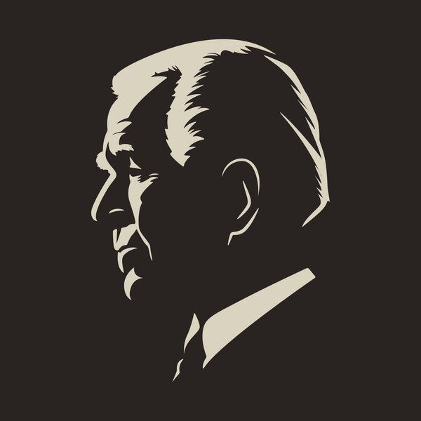 Georgia. March 13, 2023: Black and White Silhouette Portrait of Joe Biden. US President on Black Background. Side View. Vector Illustration.