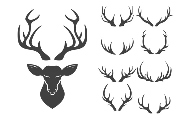 Vector Reindeer Horns Antlers Deer Horn Silhouettes Hand Drawn Deers — Stock Vector