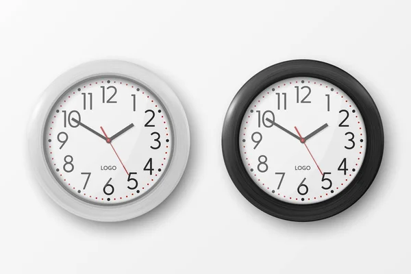 Vector Realistic Simple White Black Wall Office Clock White Dial — 스톡 벡터