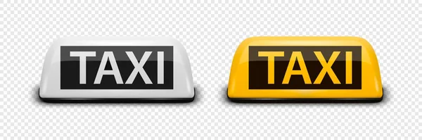 Vector Realistic White Yellow French Taxi Sign Icon Set Closeup — Stock Vector