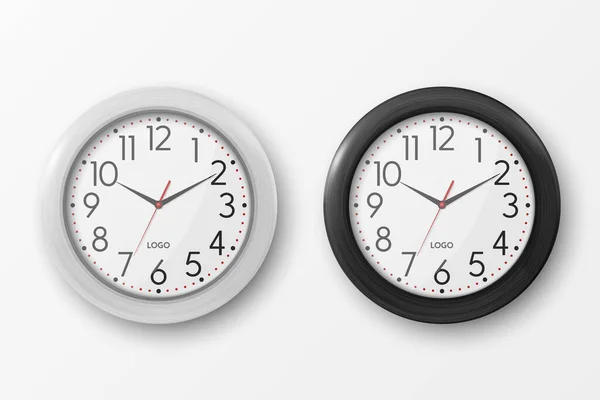 Vector Realistic Simple White Black Wall Office Clock White Dial — Wektor stockowy